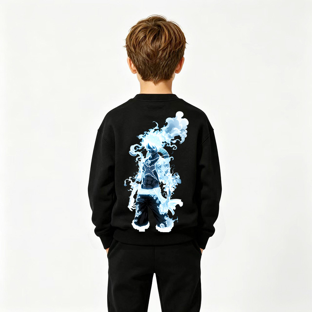 One Piece Anime Graphic Crewneck Sweatshirt for Gear 5 Luffy Kids Cartoon Print Cotton Tee