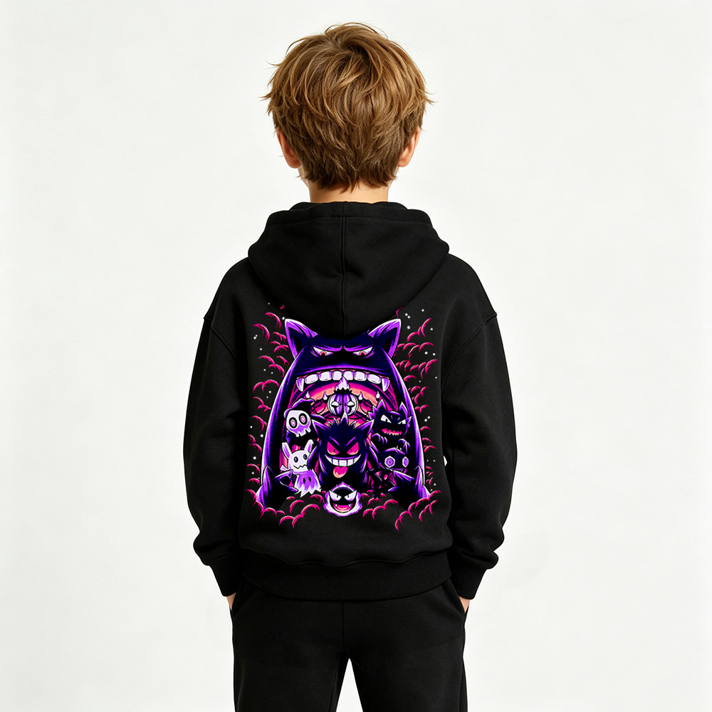 Pokémon Anime Graphic Hoodie for Gengar Kids Cartoon Print Cotton Tee