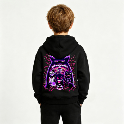 Pokémon Anime Graphic Hoodie for Gengar Kids Cartoon Print Cotton Tee