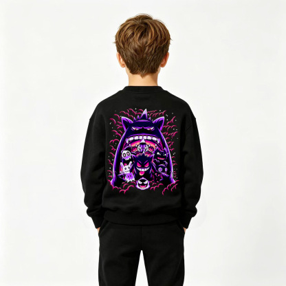 Pokémon Anime Graphic Crewneck Sweatshirt for Gengar Kids Cartoon Print Cotton Tee
