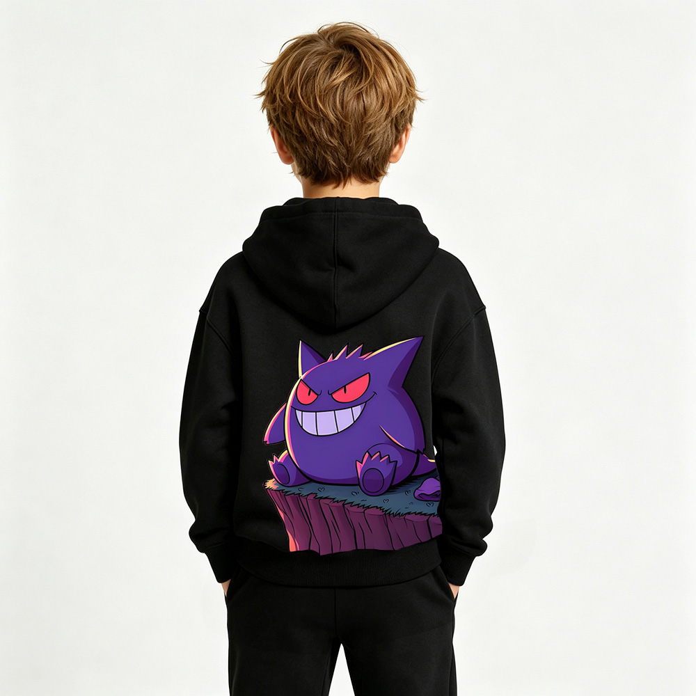 Pokémon Anime Graphic Hoodie for Gengar Kids Cartoon Print Cotton Tee