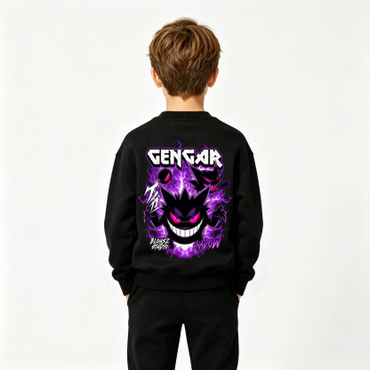 Pokémon Anime Graphic Crewneck Sweatshirt for Gengar Kids Cartoon Print Cotton Tee