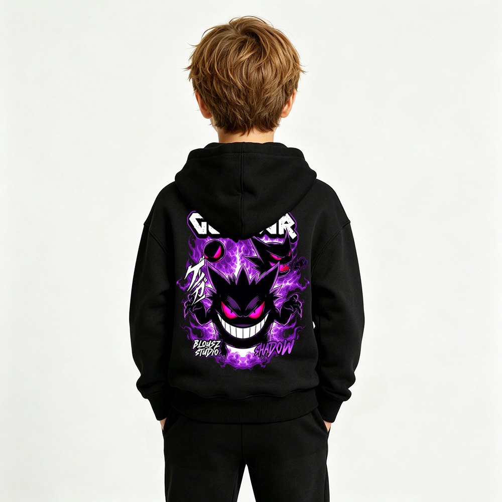 Pokémon Anime Graphic Hoodie for Gengar Kids Cartoon Print Cotton Tee