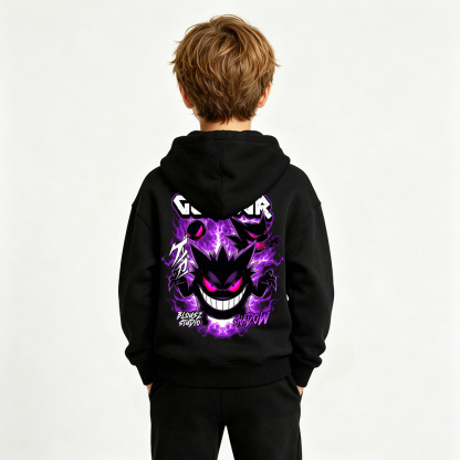 Pokémon Anime Graphic Hoodie for Gengar Kids Cartoon Print Cotton Tee