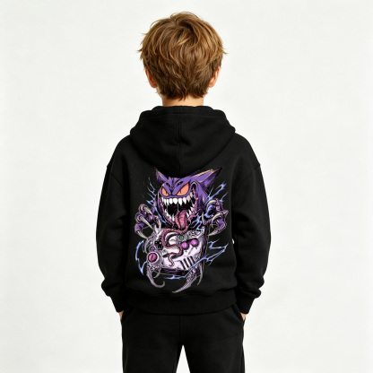 Pokémon Anime Graphic Hoodie for Gengar Kids Cartoon Print Cotton Tee