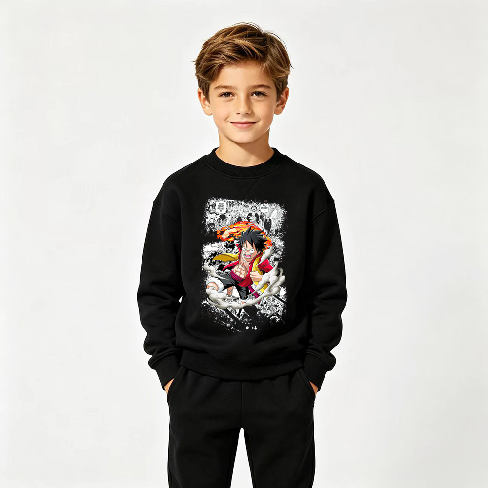 One Piece Anime Graphic Crewneck Sweatshirt for Gear 5 Luffy Kids Cartoon Print Cotton Tee