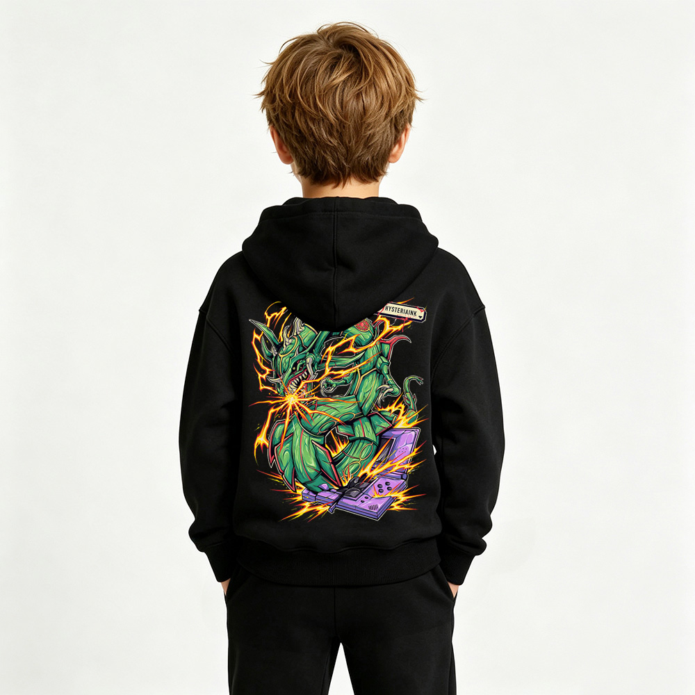 Pokémon Anime Graphic Hoodie for Rayquaza Kids Cartoon Print Cotton Tee