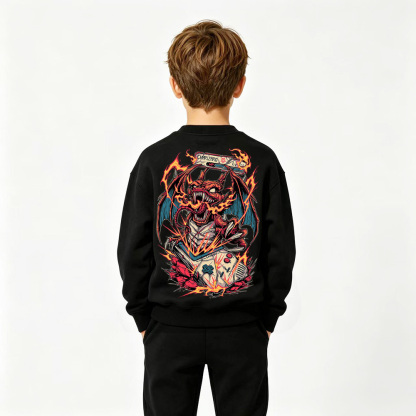 Pokémon Anime Graphic Crewneck Sweatshirt for Charizard Kids Cartoon Print Cotton Tee