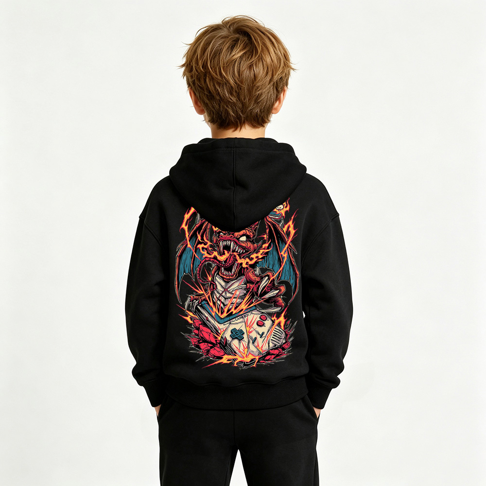 Pokémon Anime Graphic Hoodie for Charizard Kids Cartoon Print Cotton Tee