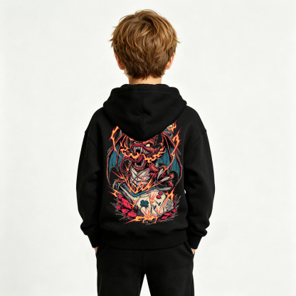 Pokémon Anime Graphic Hoodie for Charizard Kids Cartoon Print Cotton Tee