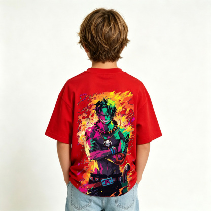 One Piece Ace Anime Graphic T-Shirt for Kids Cartoon Print Cotton Tee