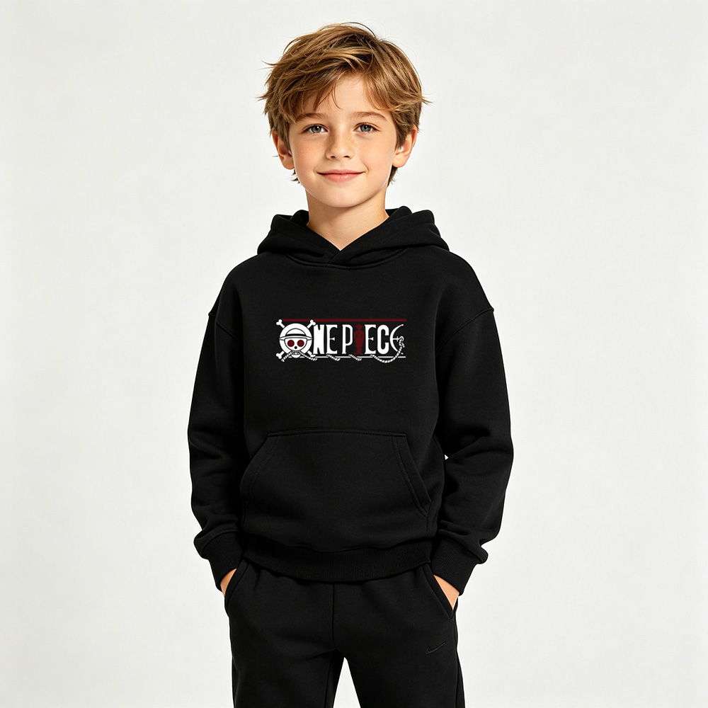 One Piece Anime Graphic Hoodie for Gear 5 Luffy Kids Cartoon Print Cotton Tee