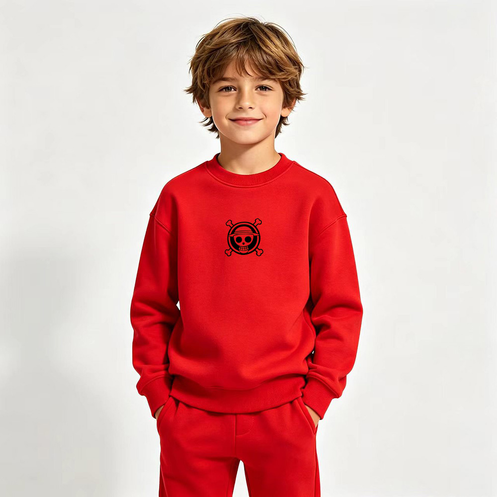 One Piece Luffy Anime Graphic Crewneck Sweatshirt for Kids Cartoon Print Cotton Tee