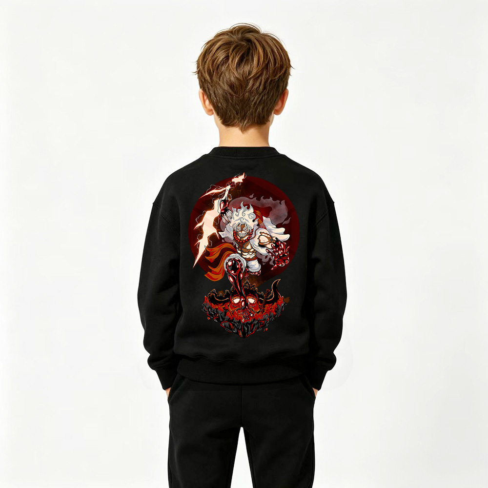One Piece Anime Graphic Crewneck Sweatshirt for Gear 5 Luffy Kids Cartoon Print Cotton Tee