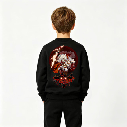 One Piece Anime Graphic Crewneck Sweatshirt for Gear 5 Luffy Kids Cartoon Print Cotton Tee