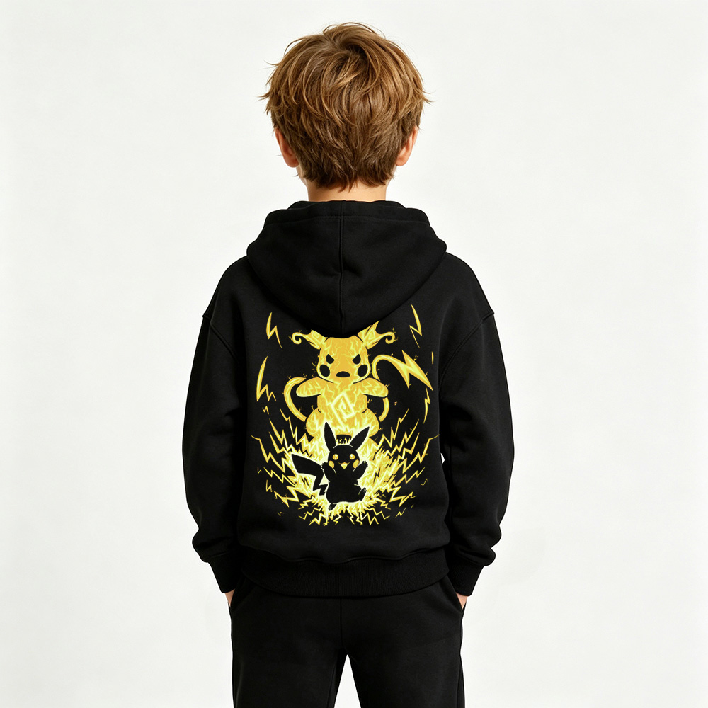 Pokémon Anime Graphic Hoodie for Pikachu Kids Cartoon Print Cotton Tee