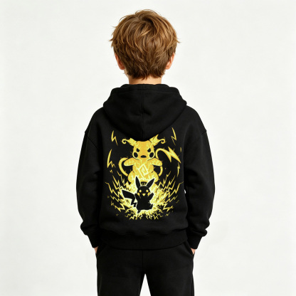 Pokémon Anime Graphic Hoodie for Pikachu Kids Cartoon Print Cotton Tee