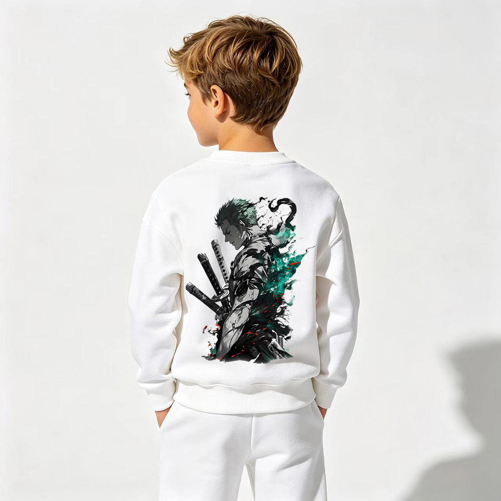 One Piece Anime Graphic Crewneck Sweatshirt for Zoro Kids Cartoon Print Cotton Tee