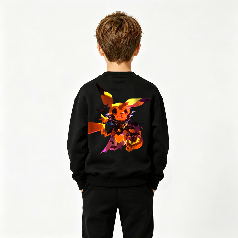 Pokémon Anime Graphic Crewneck Sweatshirt for Pikachu Kids Cartoon Print Cotton Tee