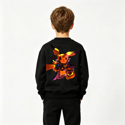 Pokémon Anime Graphic Crewneck Sweatshirt for Pikachu Kids Cartoon Print Cotton Tee