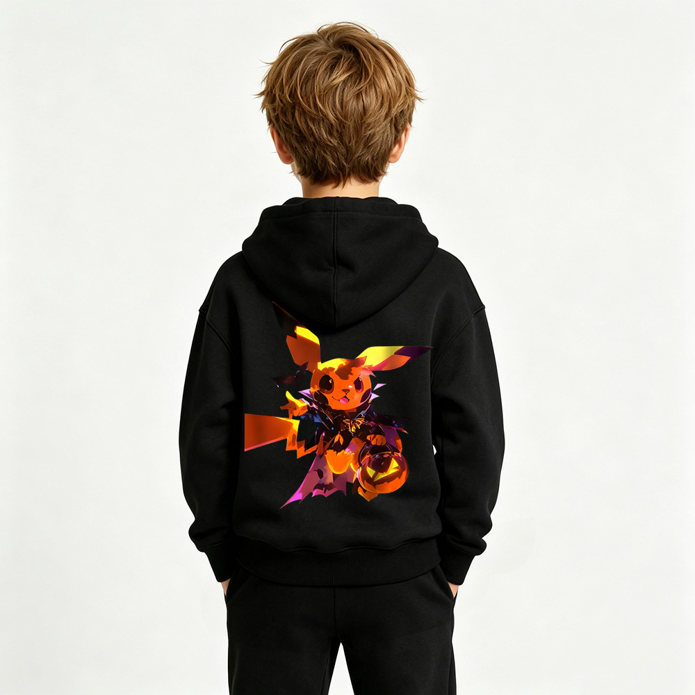 Pokémon Anime Graphic Hoodie for Pikachu Kids Cartoon Print Cotton Tee