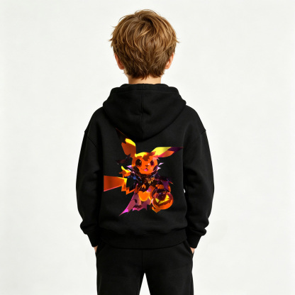 Pokémon Anime Graphic Hoodie for Pikachu Kids Cartoon Print Cotton Tee