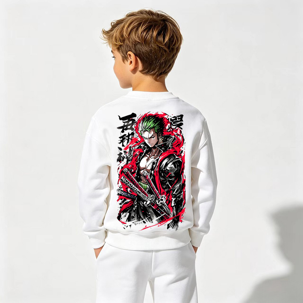 One Piece Anime Graphic Crewneck Sweatshirt for Zoro Kids Cartoon Print Cotton Tee