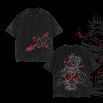 Retro Unisex Casual Anime Print Washed T-shirt-AnimeClothe