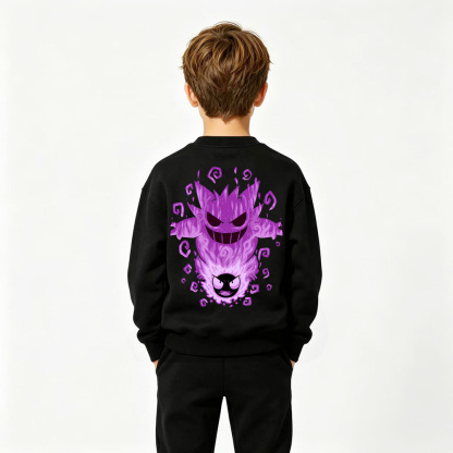 Pokémon Anime Graphic Crewneck Sweatshirt for Gengar Kids Cartoon Print Cotton Tee