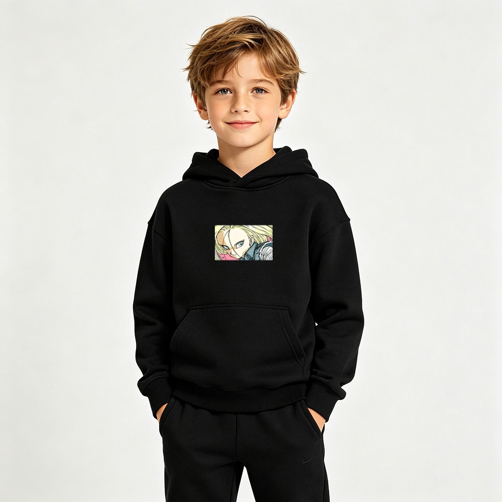 Dragon Ball Anime Graphic Hoodie for Android 18 Kids Cartoon Print Cotton Tee