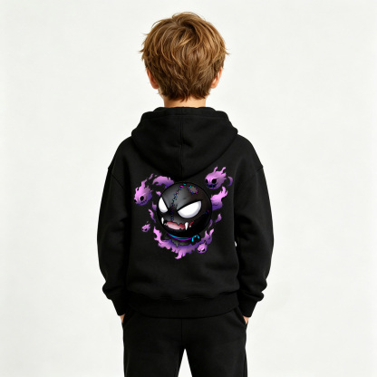 Pokémon Anime Graphic Hoodie for Gengar Kids Cartoon Print Cotton Tee