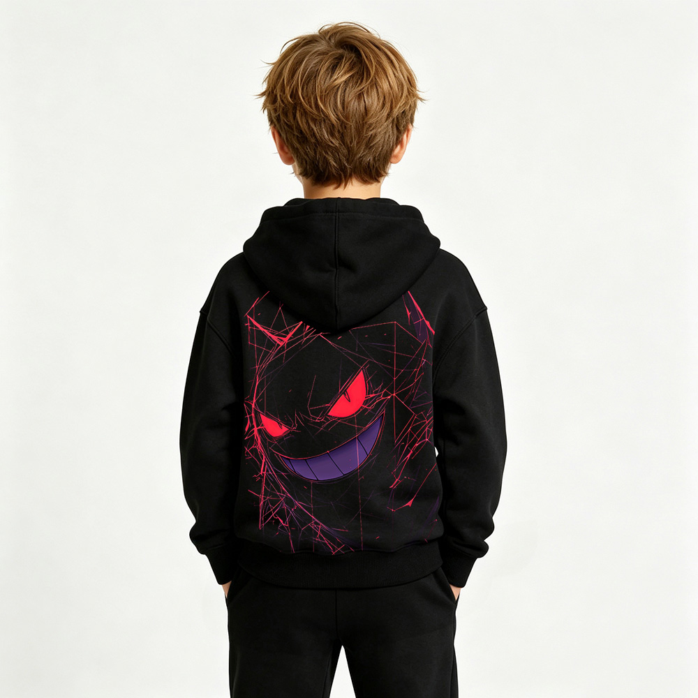 Pokémon Anime Graphic Hoodie for Gengar Kids Cartoon Print Cotton Tee
