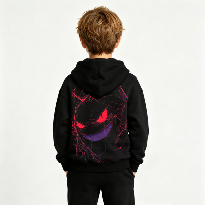 Pokémon Anime Graphic Hoodie for Gengar Kids Cartoon Print Cotton Tee