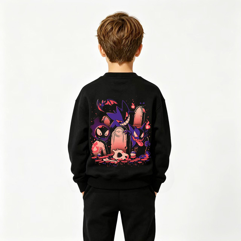 Pokémon Anime Graphic Crewneck Sweatshirt for Gengar Kids Cartoon Print Cotton Tee