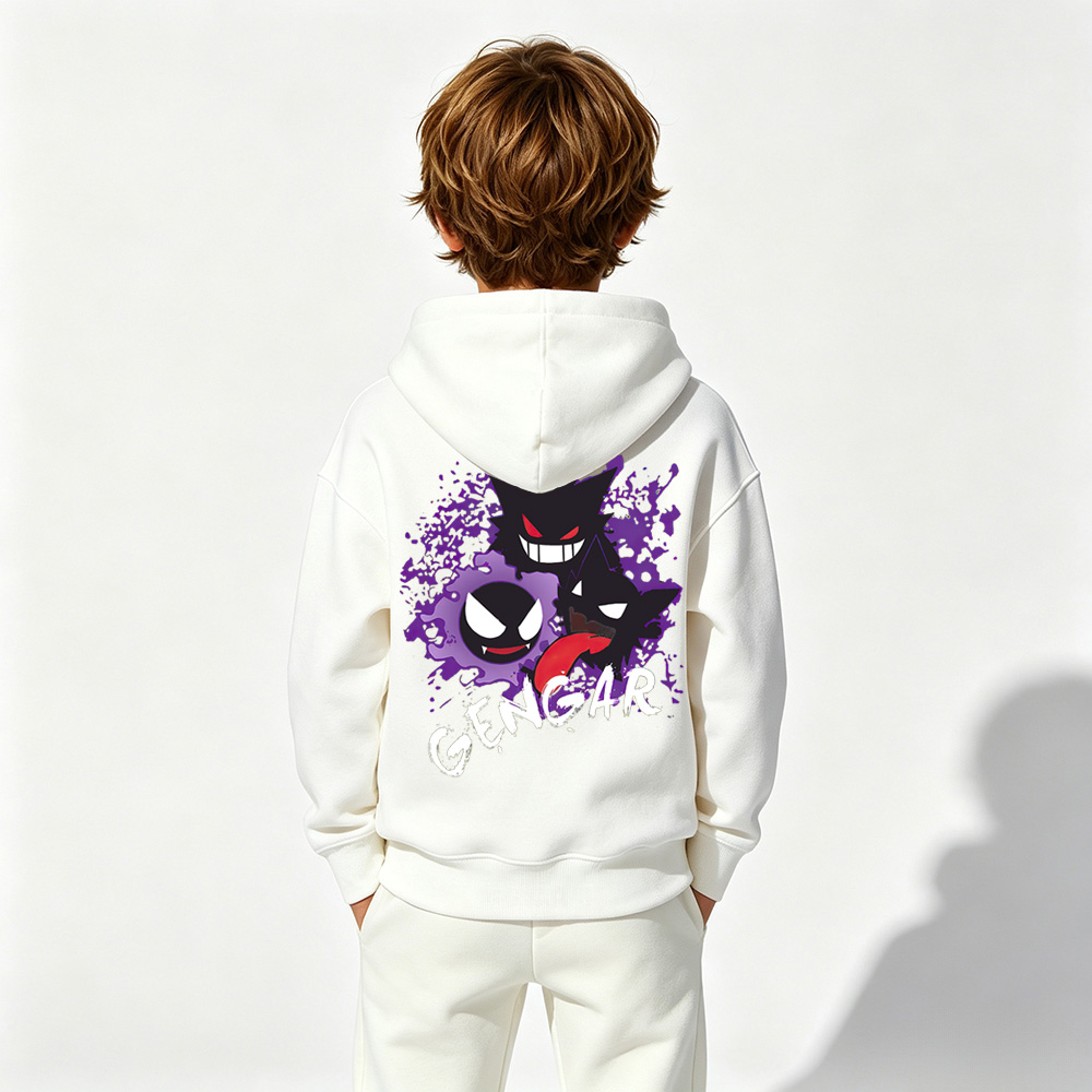 Pokémon Anime Graphic Hoodie for Gengar Kids Cartoon Print Cotton Tee