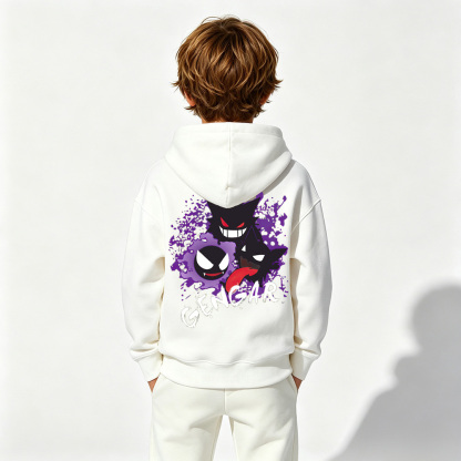 Pokémon Anime Graphic Hoodie for Gengar Kids Cartoon Print Cotton Tee