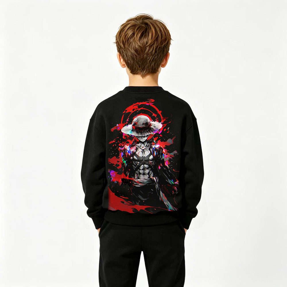 One Piece Anime Graphic Crewneck Sweatshirt for Luffy Kids Cartoon Print Cotton Tee