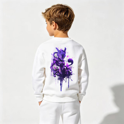 Pokémon Anime Graphic Crewneck Sweatshirt for Mewtwo Kids Cartoon Print Cotton Tee