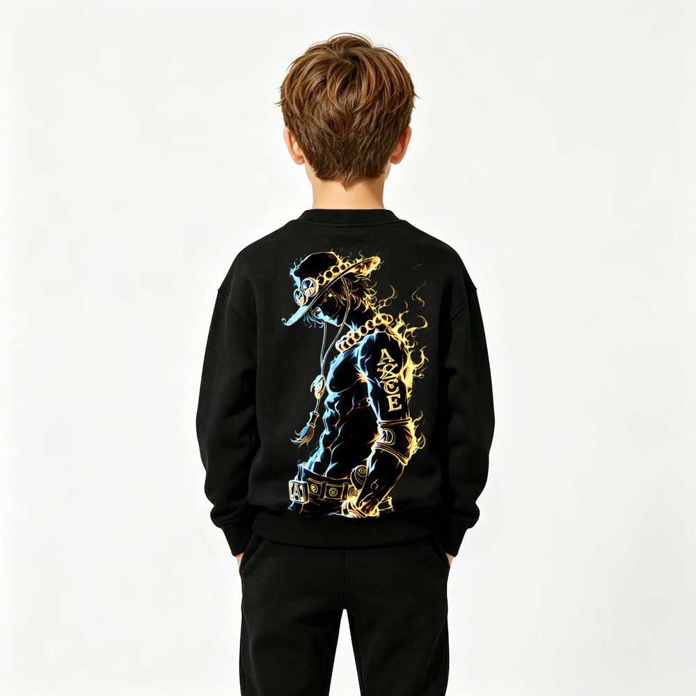 One Piece Anime Graphic Crewneck Sweatshirt for Ace Kids Cartoon Print Cotton Tee