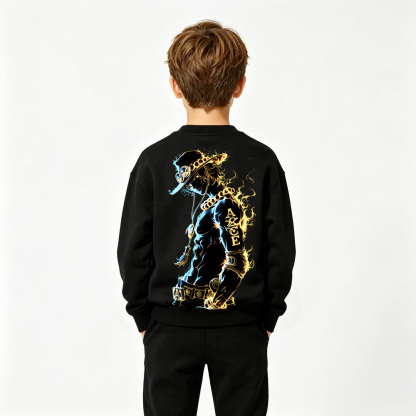 One Piece Anime Graphic Crewneck Sweatshirt for Ace Kids Cartoon Print Cotton Tee
