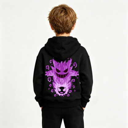 Pokémon Anime Graphic Hoodie for Gengar Kids Cartoon Print Cotton Tee