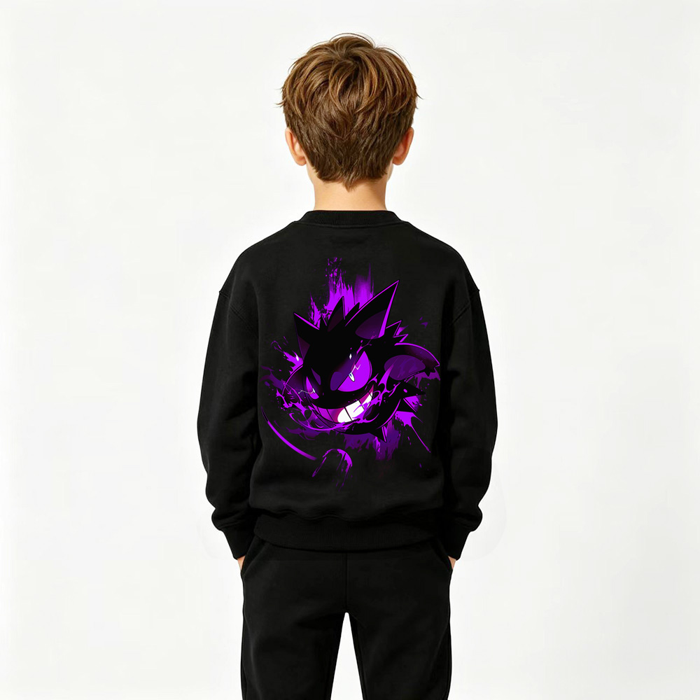 Pokémon Anime Graphic Crewneck Sweatshirt for Gengar Kids Cartoon Print Cotton Tee