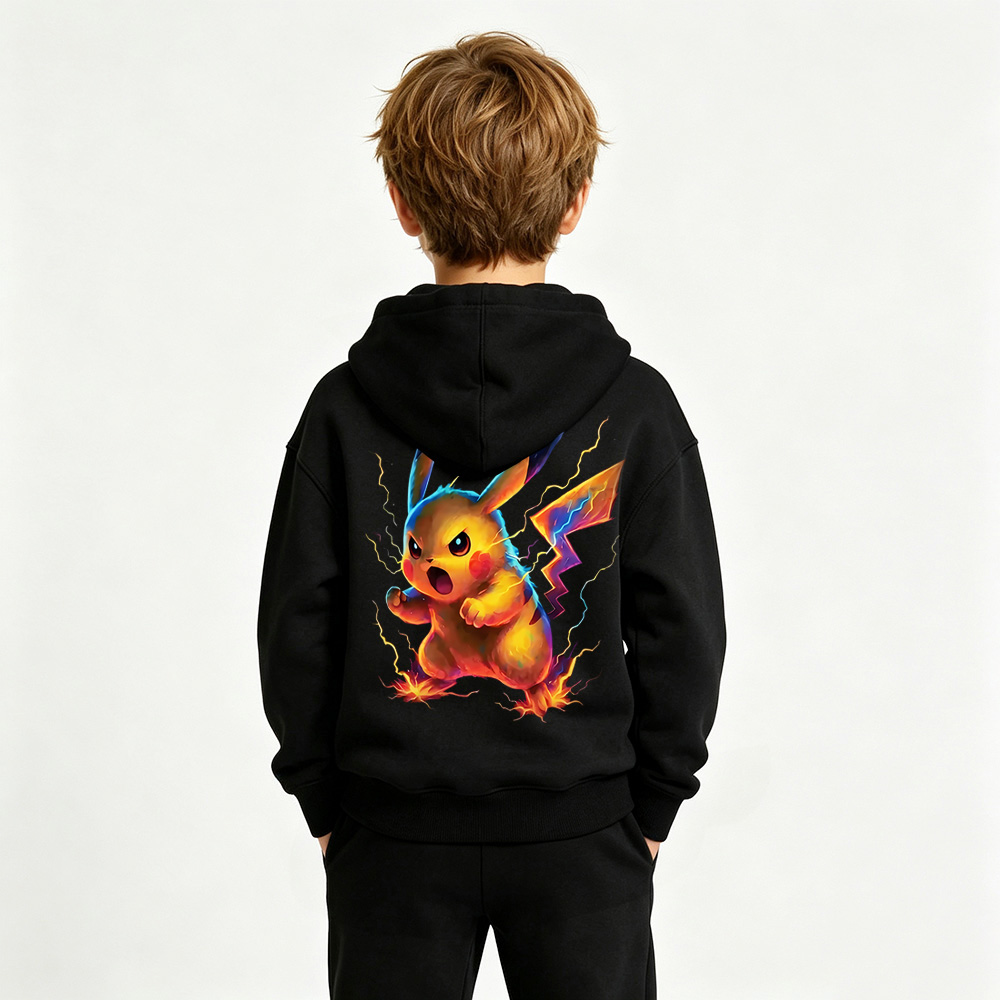 Pokémon Pikachu Anime Graphic Hoodie for Kids Cartoon Print Cotton Tee