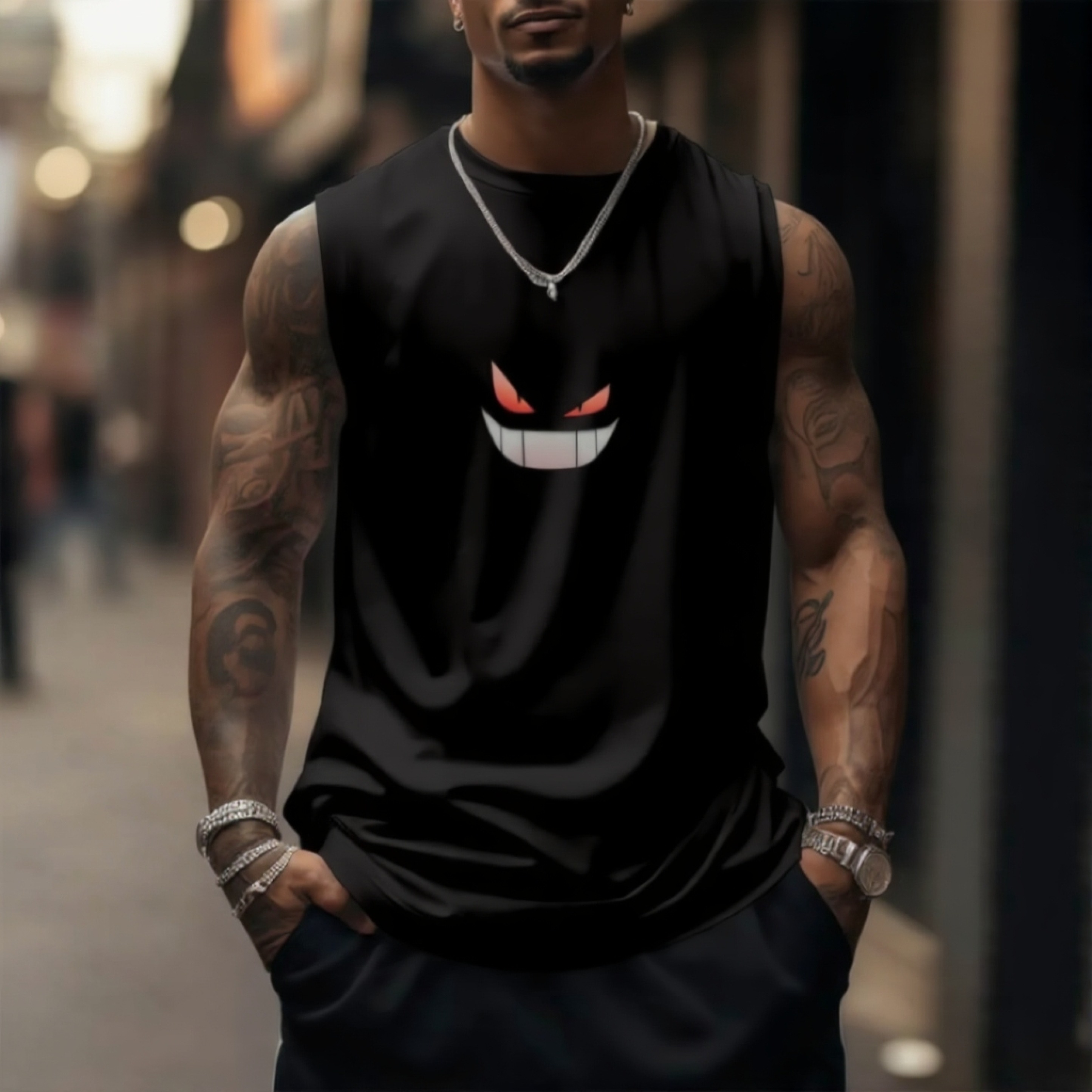 Oversized Anime Print Gym Tank Top