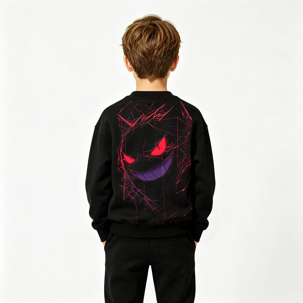 Pokémon Anime Graphic Crewneck Sweatshirt for Gengar Kids Cartoon Print Cotton Tee