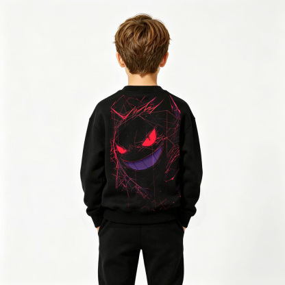 Pokémon Anime Graphic Crewneck Sweatshirt for Gengar Kids Cartoon Print Cotton Tee