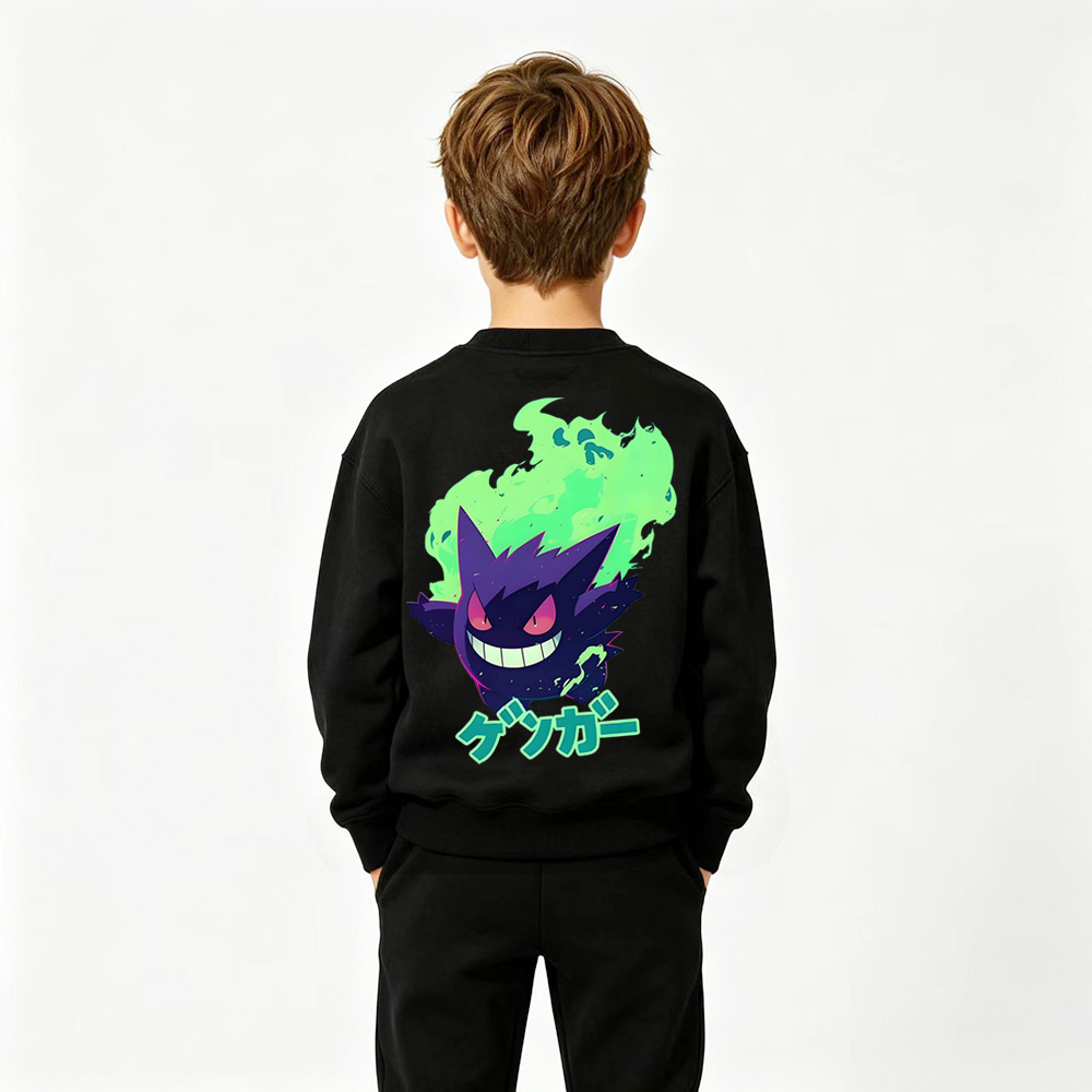 Pokémon Gengar Anime Graphic Crewneck Sweatshirt for Kids Cartoon Print Cotton Tee