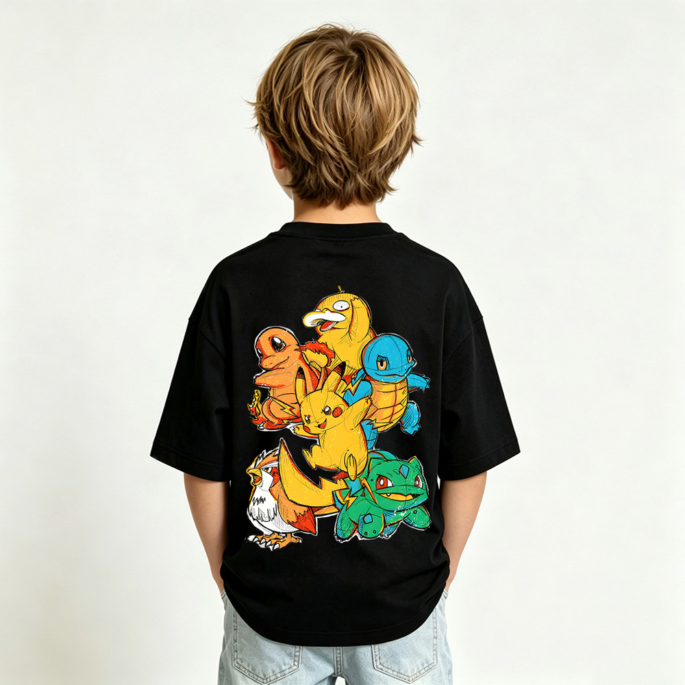 Pokémon Anime Graphic Hoodie for Kids Cartoon Print Cotton Tee