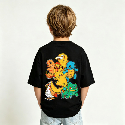 Pokémon Anime Graphic Hoodie for Kids Cartoon Print Cotton Tee