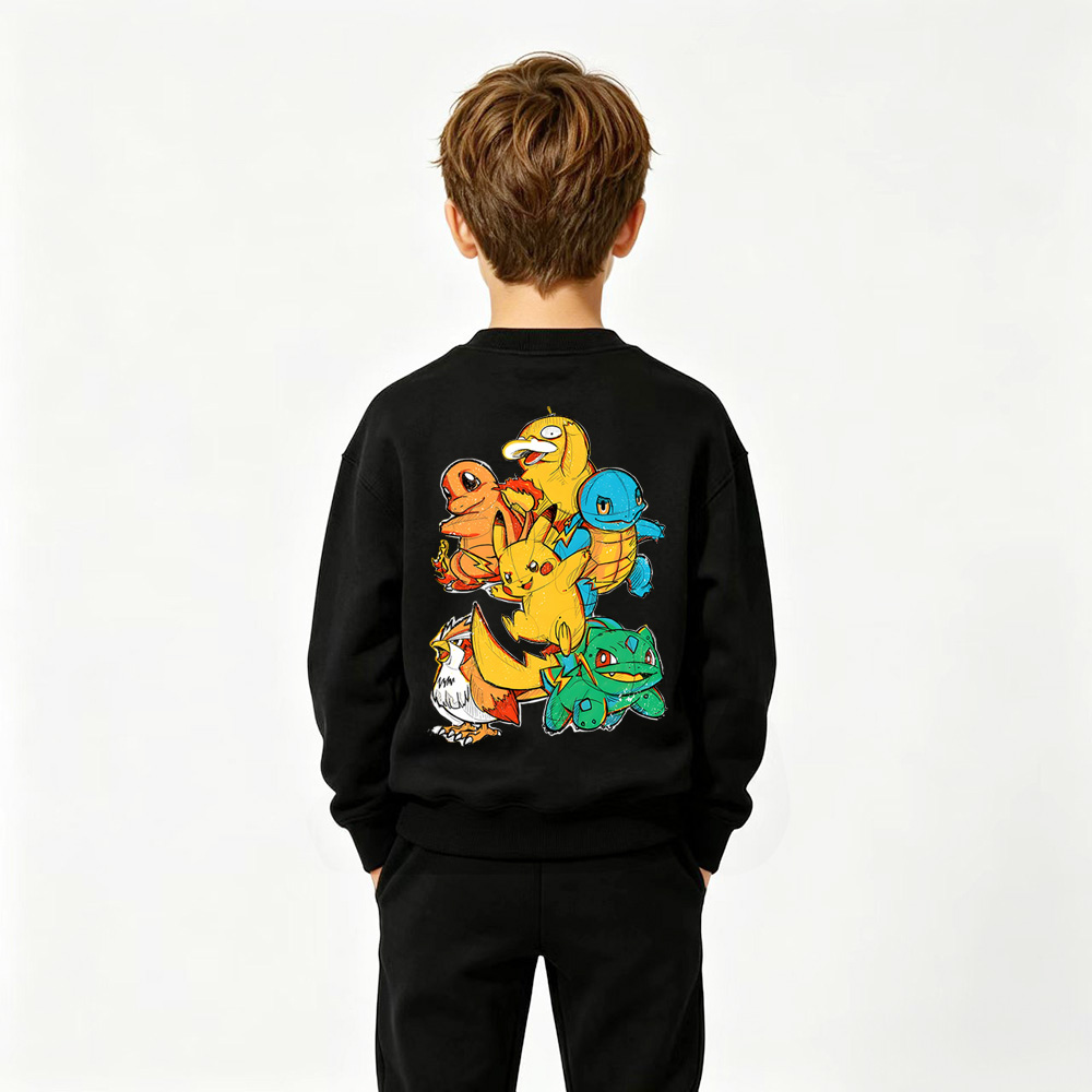 Pokémon Anime Graphic Crewneck Sweatshirt for Kids Cartoon Print Cotton Tee